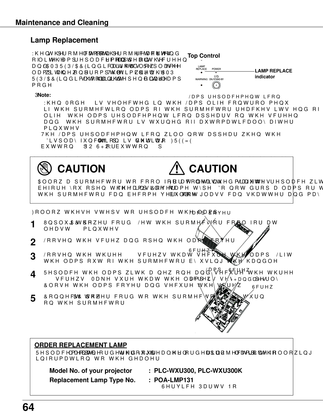 Sanyo PLC-WXU300K owner manual Maintenance and Cleaning Lamp Replacement, Service Parts No 343, Lamp Replace indicator 