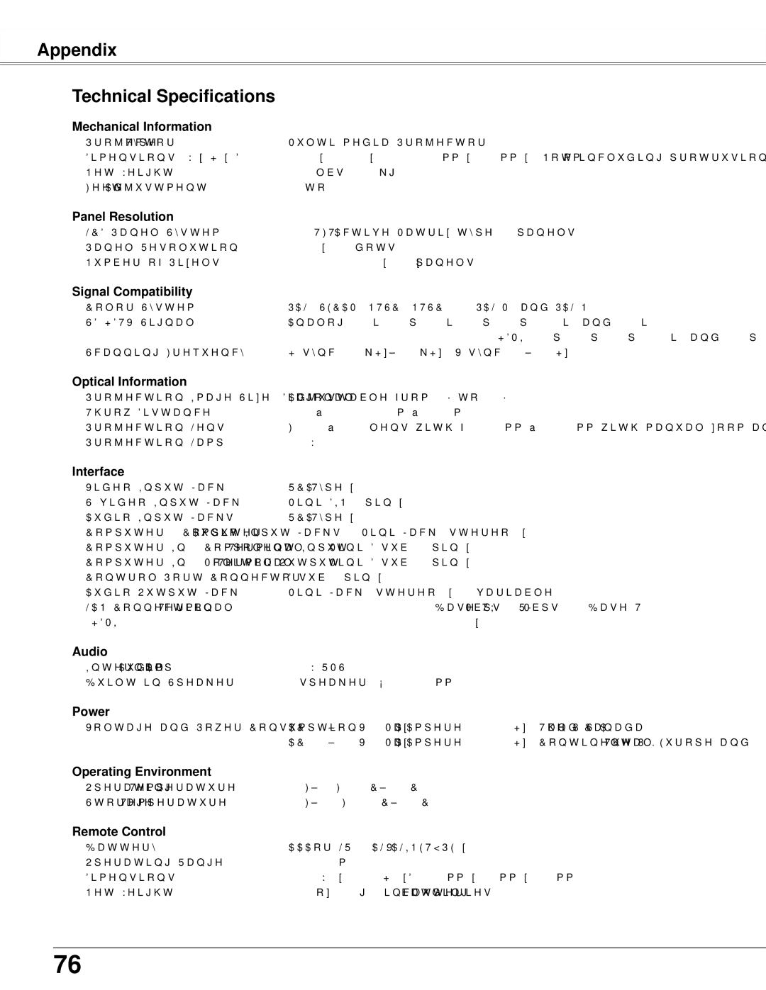 Sanyo PLC-WXU300K owner manual Appendix Technical Specifications 