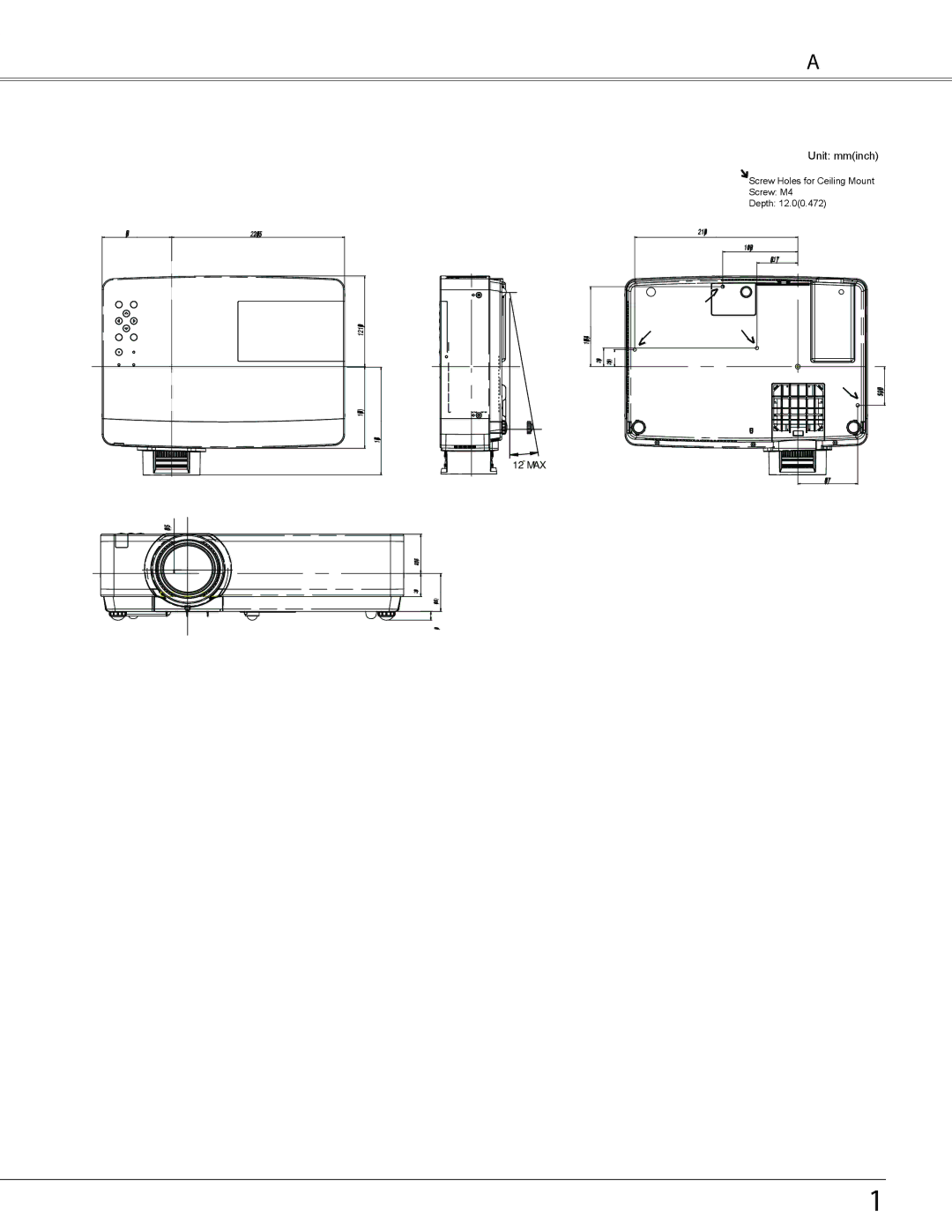 Sanyo PLC-WXU300K owner manual Appendix Dimensions, Unit mminch 