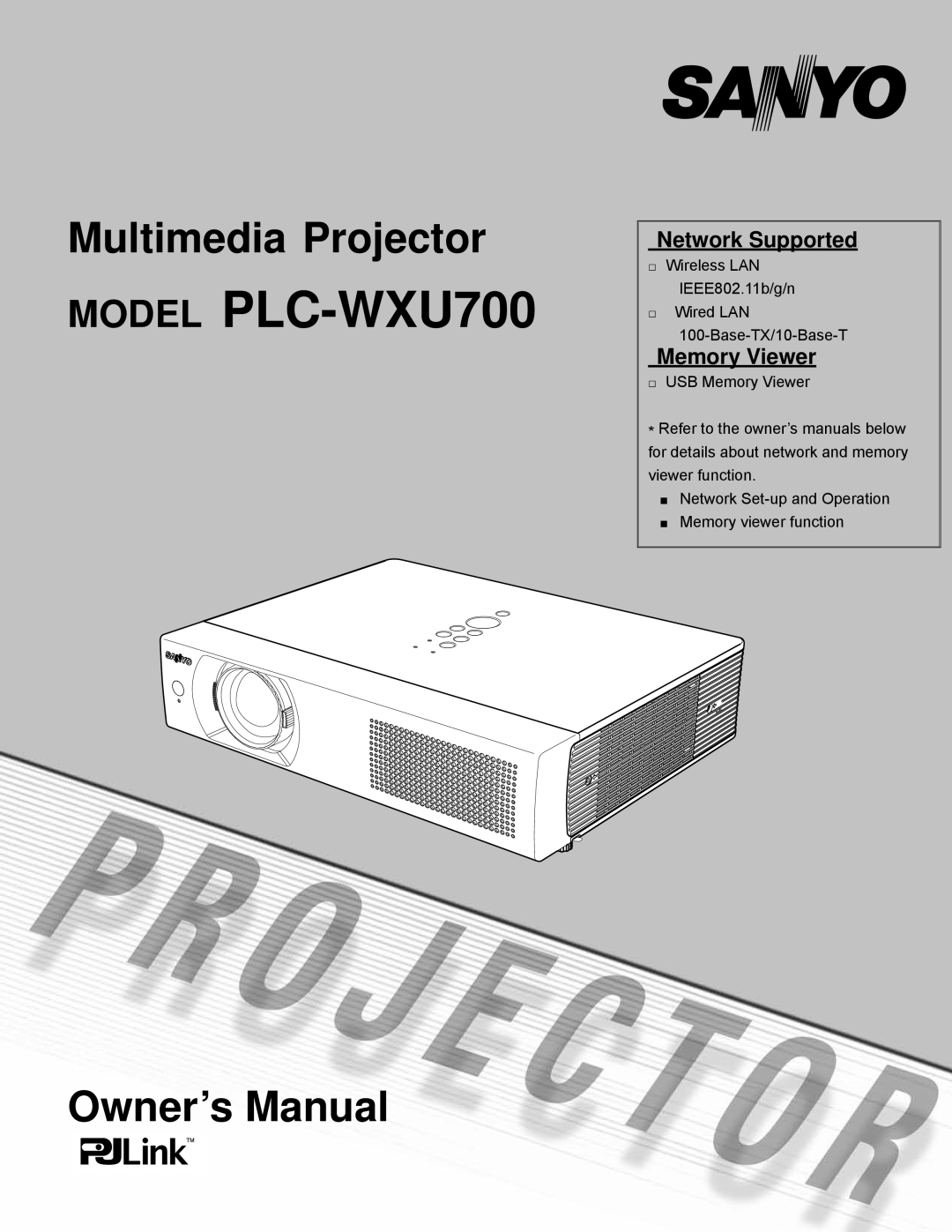 Sanyo owner manual Network Supported, Memory Viewer, MODEL PLC-WXU700, Multimedia Projector, Owner’s Manual 