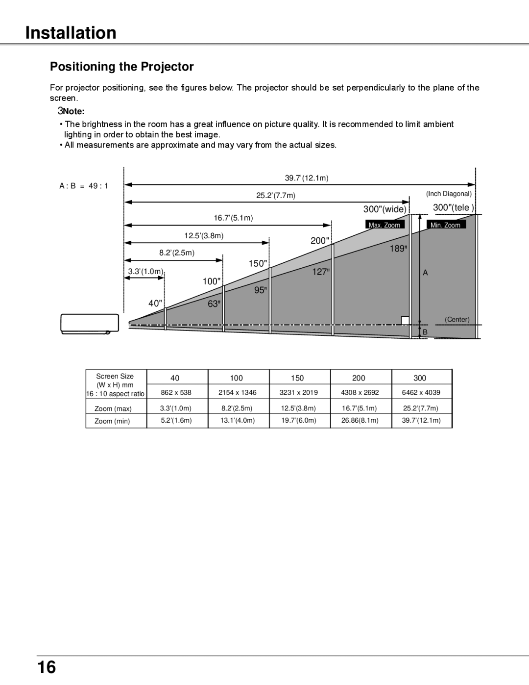 Sanyo PLC-WXU700 owner manual Installation, Positioning the Projector 