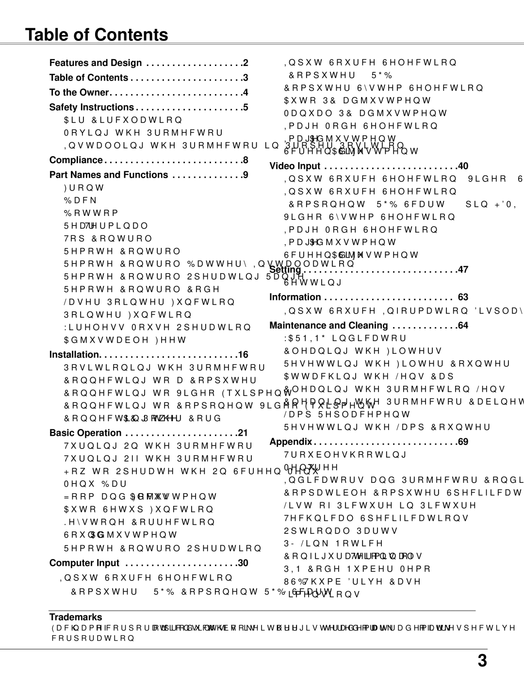 Sanyo PLC-WXU700 owner manual Table of Contents 