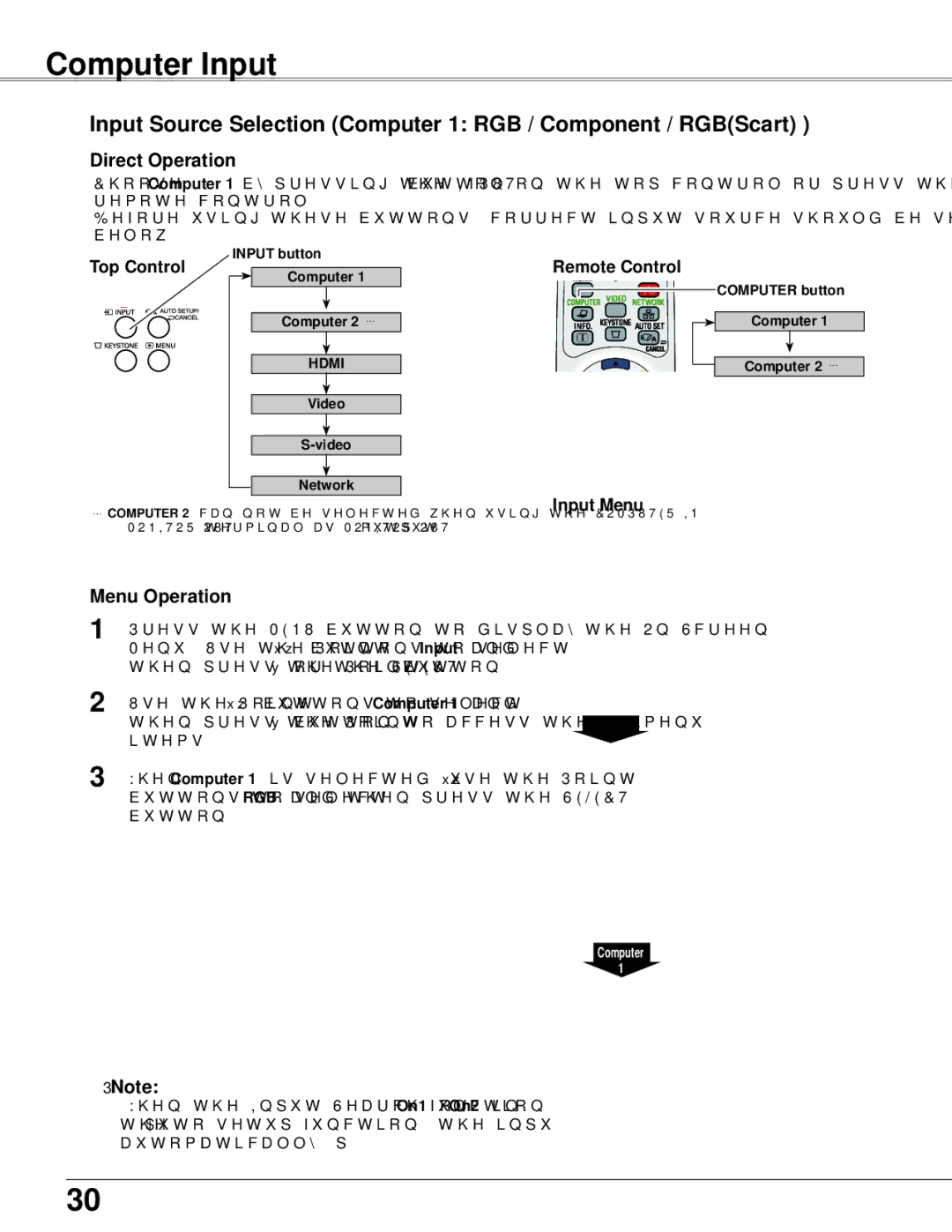 Sanyo PLC-WXU700 owner manual Computer Input, Input Menu 