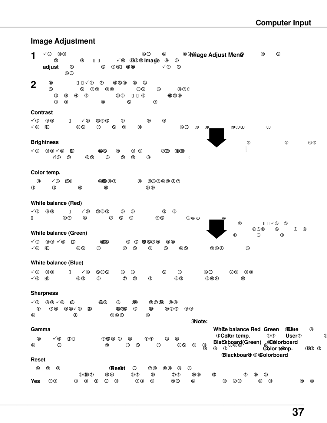 Sanyo PLC-WXU700 owner manual Computer Input Image Adjustment, Image Adjust Menu 