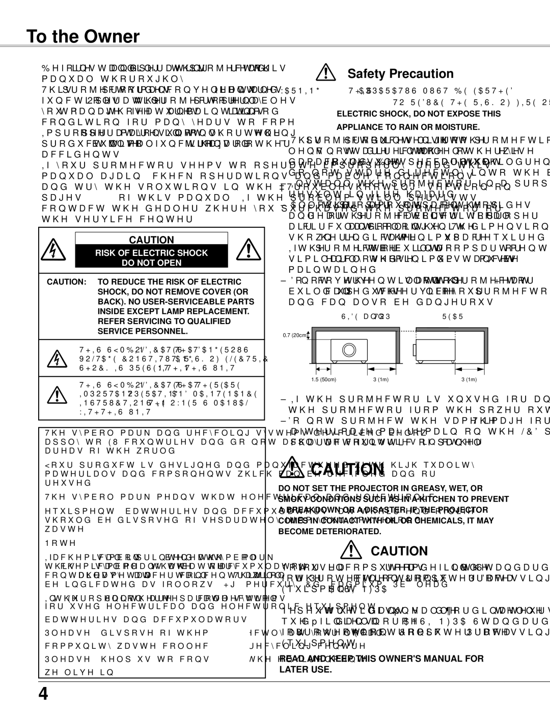 Sanyo PLC-WXU700 owner manual To the Owner, Safety Precaution 