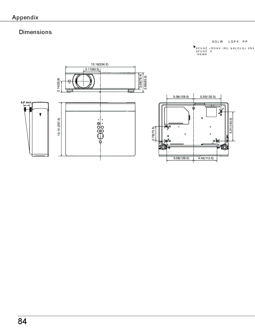 Sanyo PLC-WXU700 owner manual Appendix Dimensions 