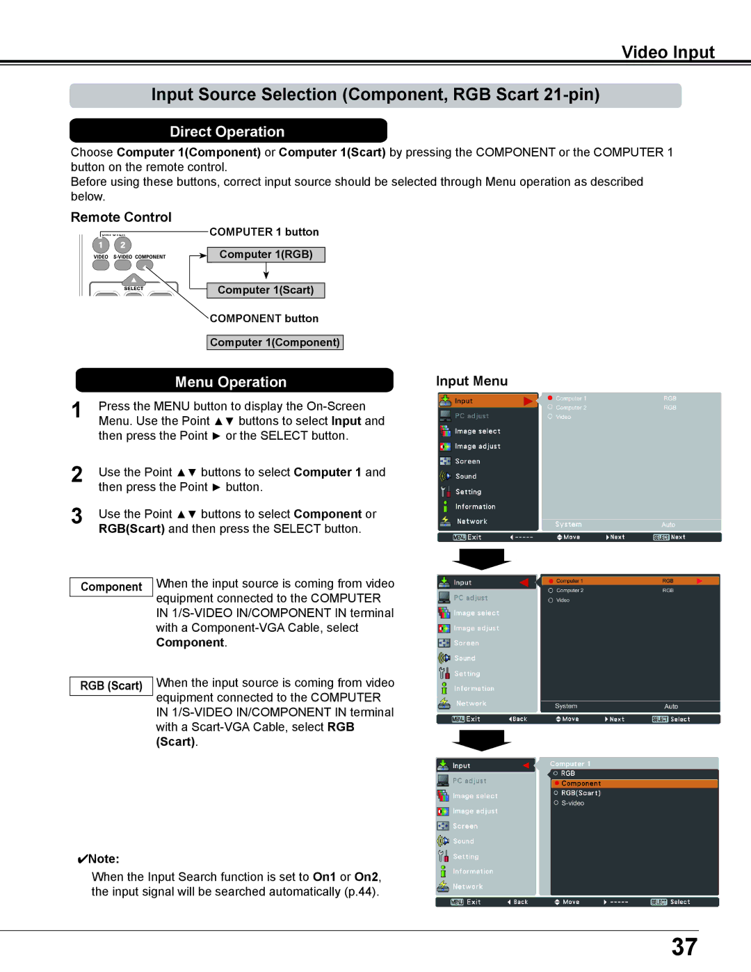 Sanyo PLC-XD2600 owner manual Component, RGB Scart 