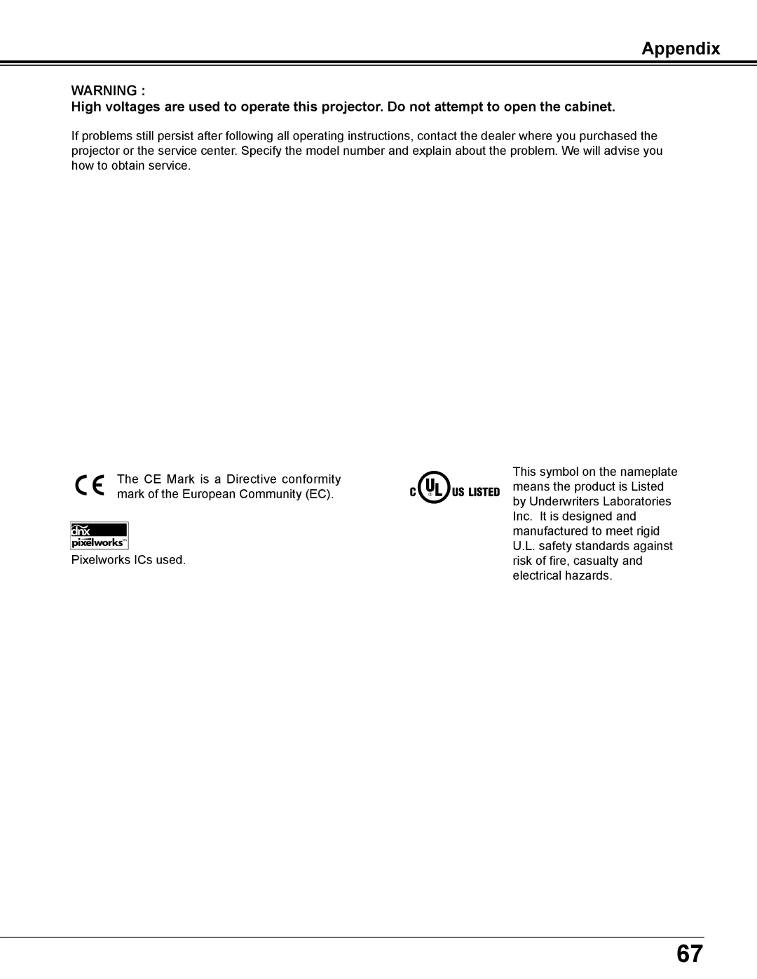 Sanyo PLC-XD2600 owner manual Appendix 