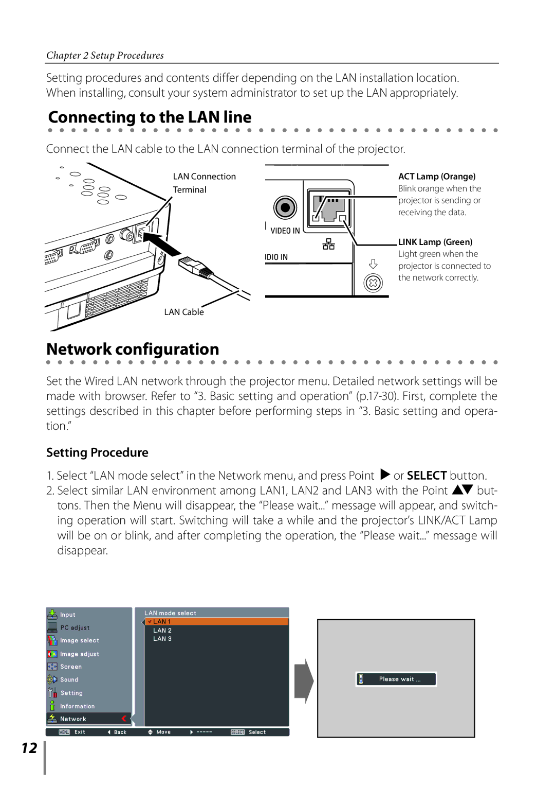 Sanyo PLC-XE33 owner manual Connecting to the LAN line 