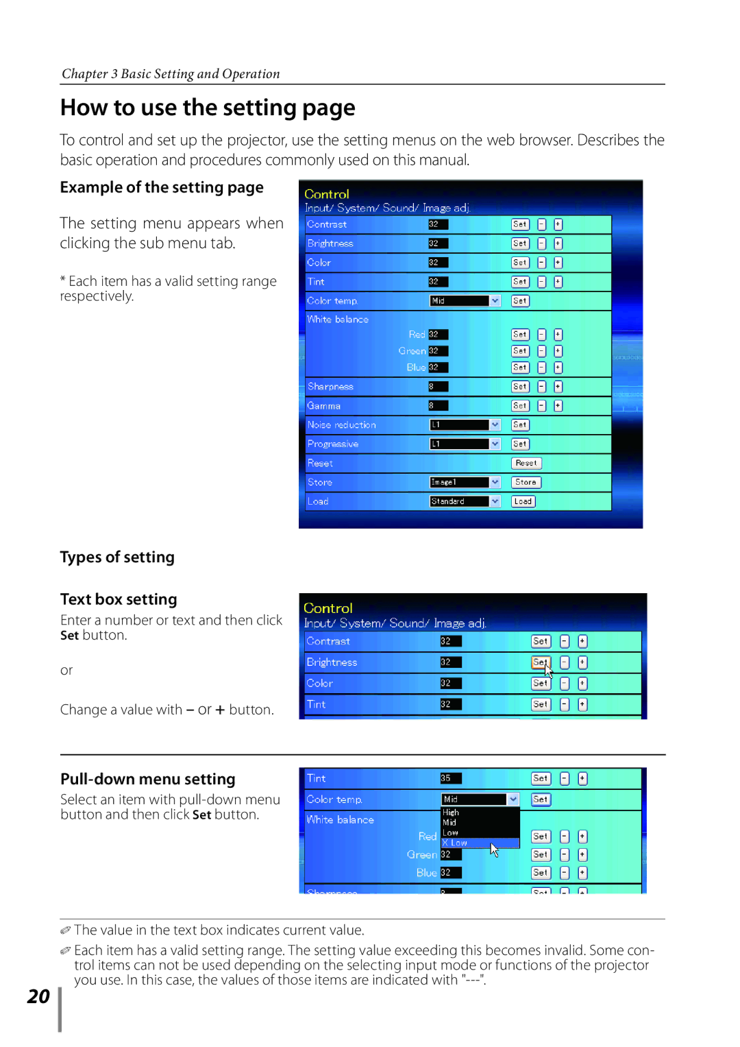 Sanyo PLC-XE33 owner manual How to use the setting, Example of the setting 