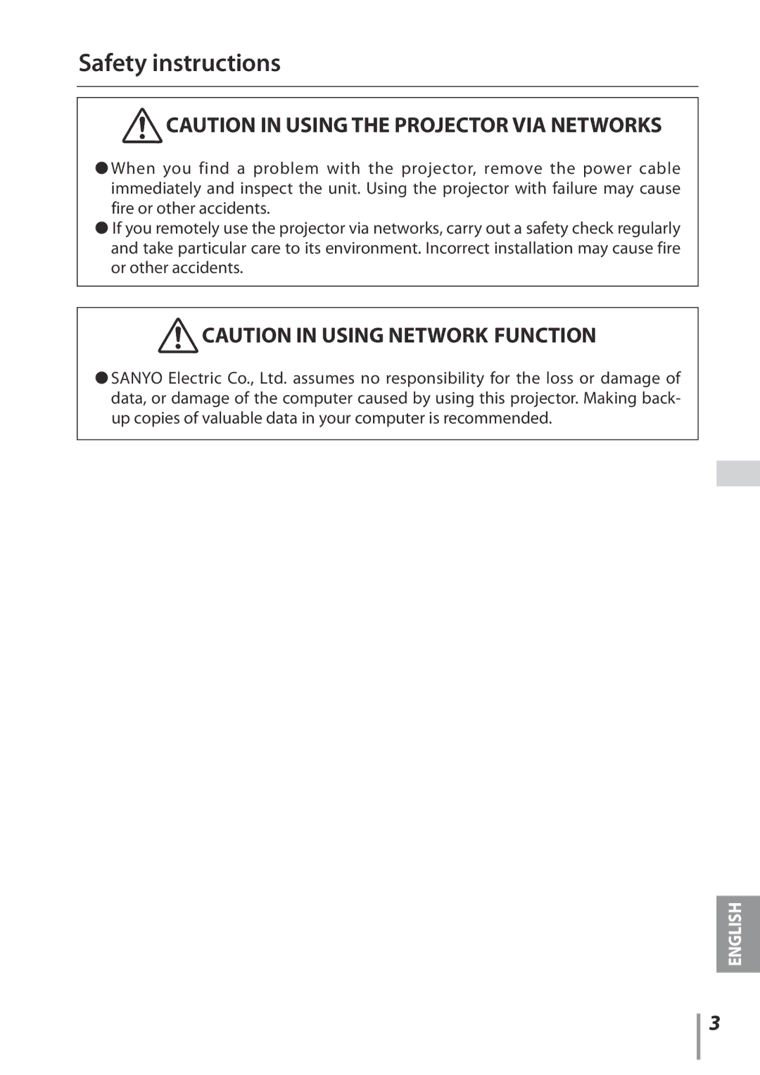 Sanyo PLC-XE33 owner manual Safety instructions 