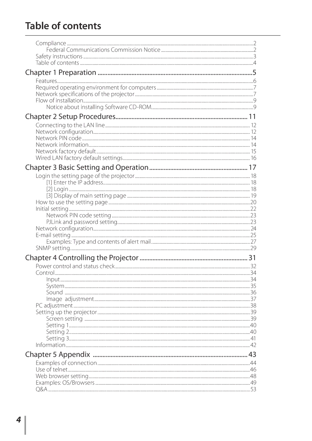 Sanyo PLC-XE33 owner manual Table of contents 