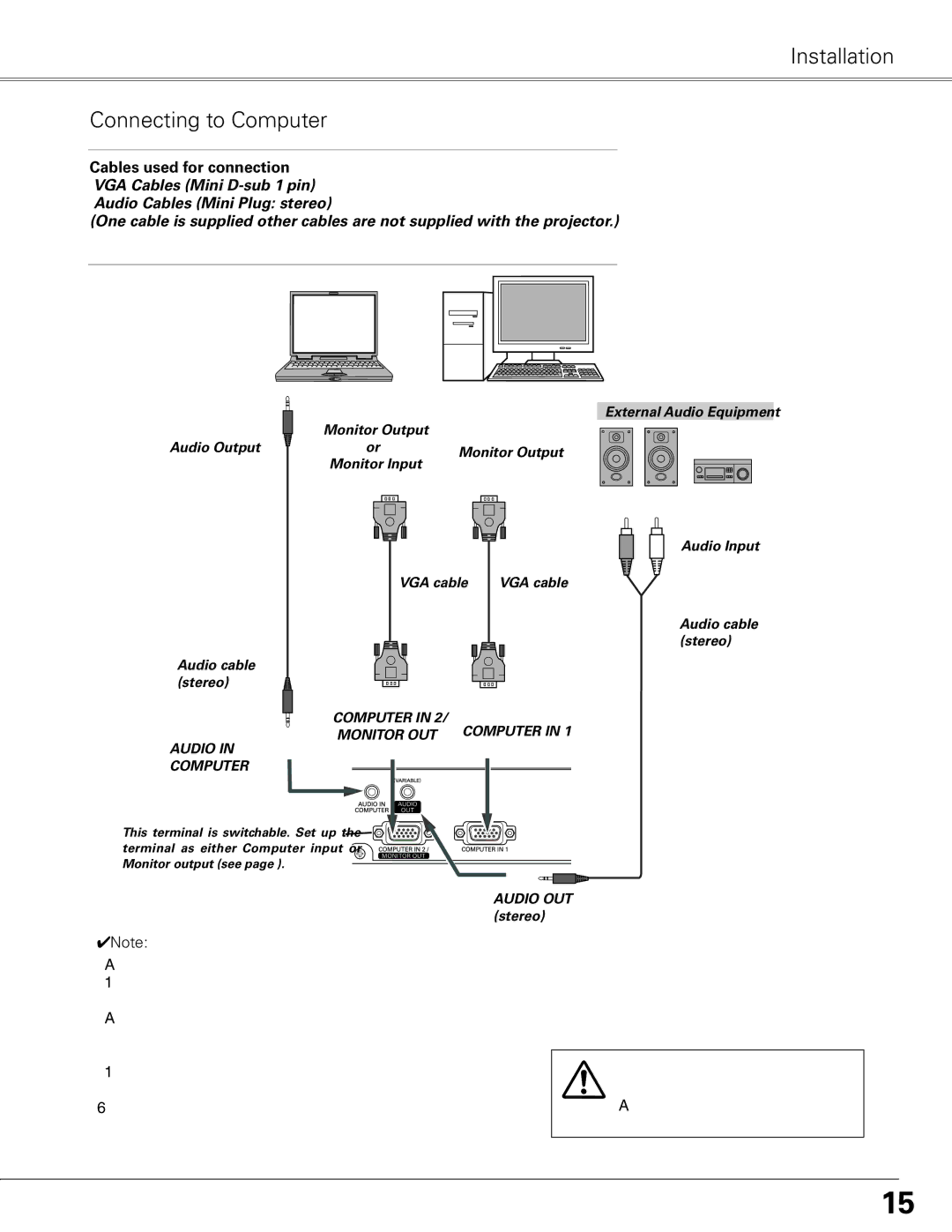 Sanyo PLC-XE50 owner manual Installation Connecting to Computer, Cables used for connection 