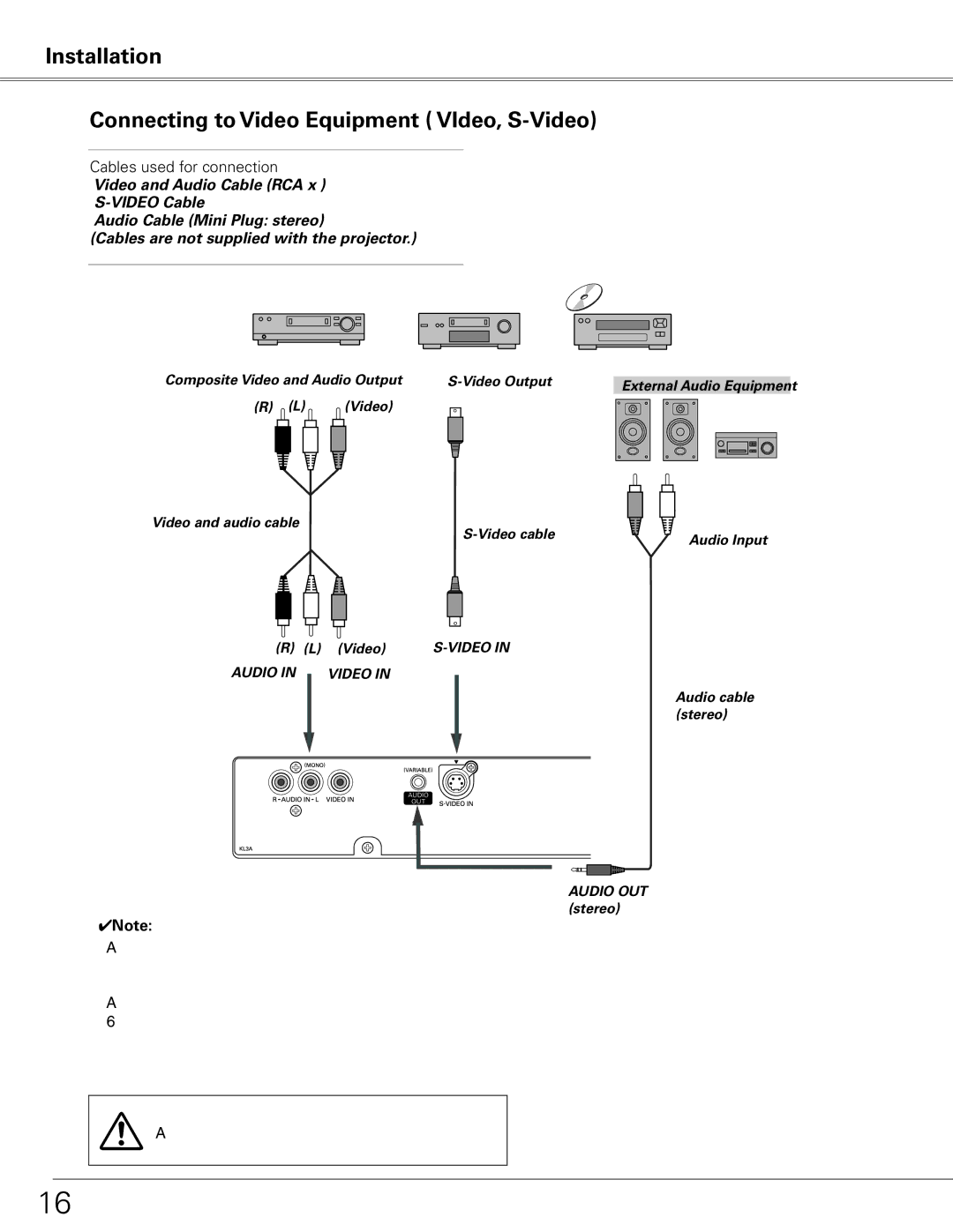 Sanyo PLC-XE50 owner manual Installation Connecting to Video Equipment VIdeo, S-Video 