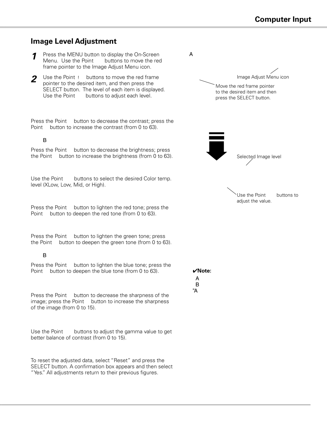 Sanyo PLC-XE50 owner manual Computer Input Image Level Adjustment 