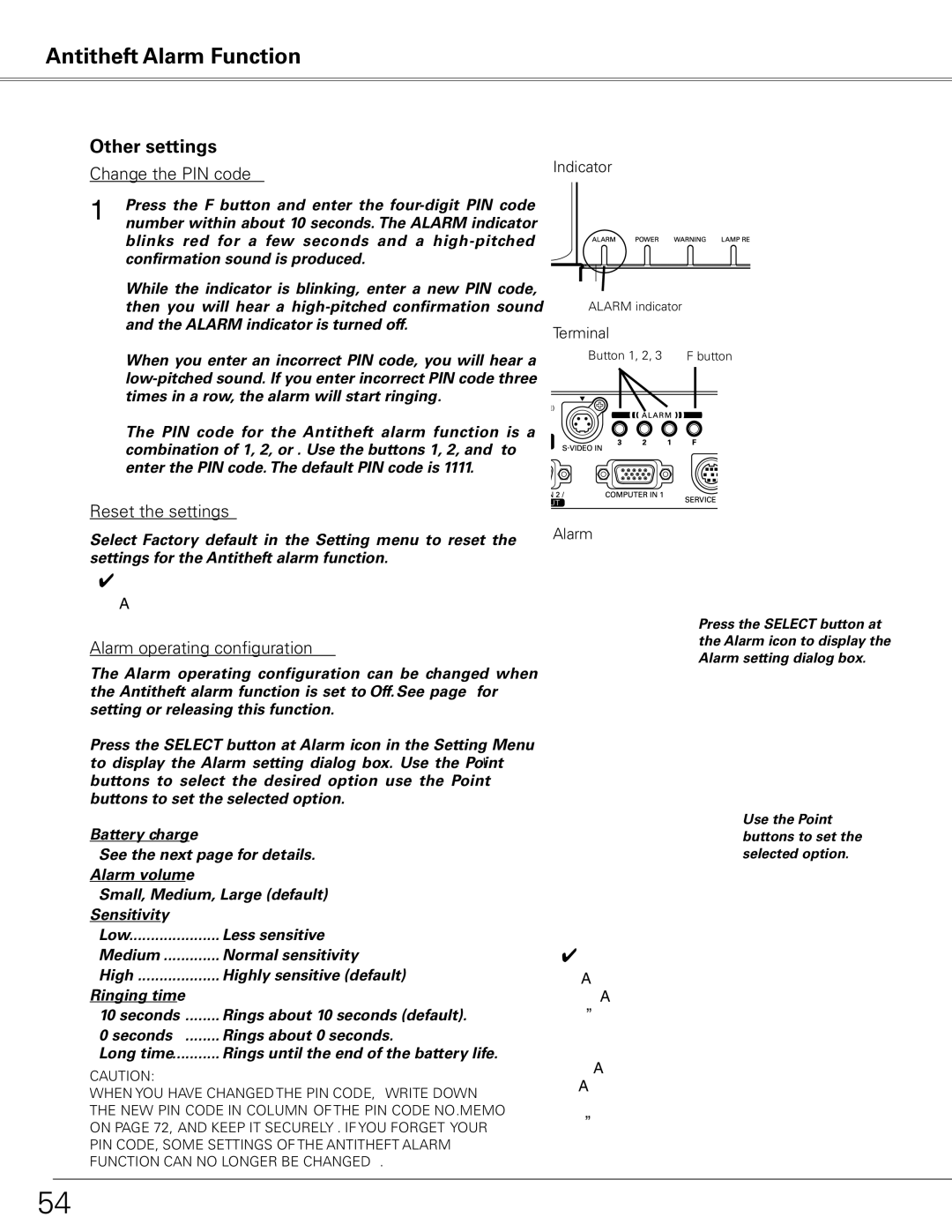 Sanyo PLC-XE50 owner manual Antitheft Alarm Function, Other settings 