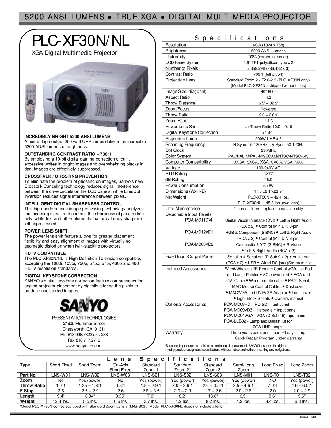 Sanyo PLC-XF30N specifications Plummer Street, Resolution, Brightness, Uniformity, LCD Panel System, Number of Pixels 