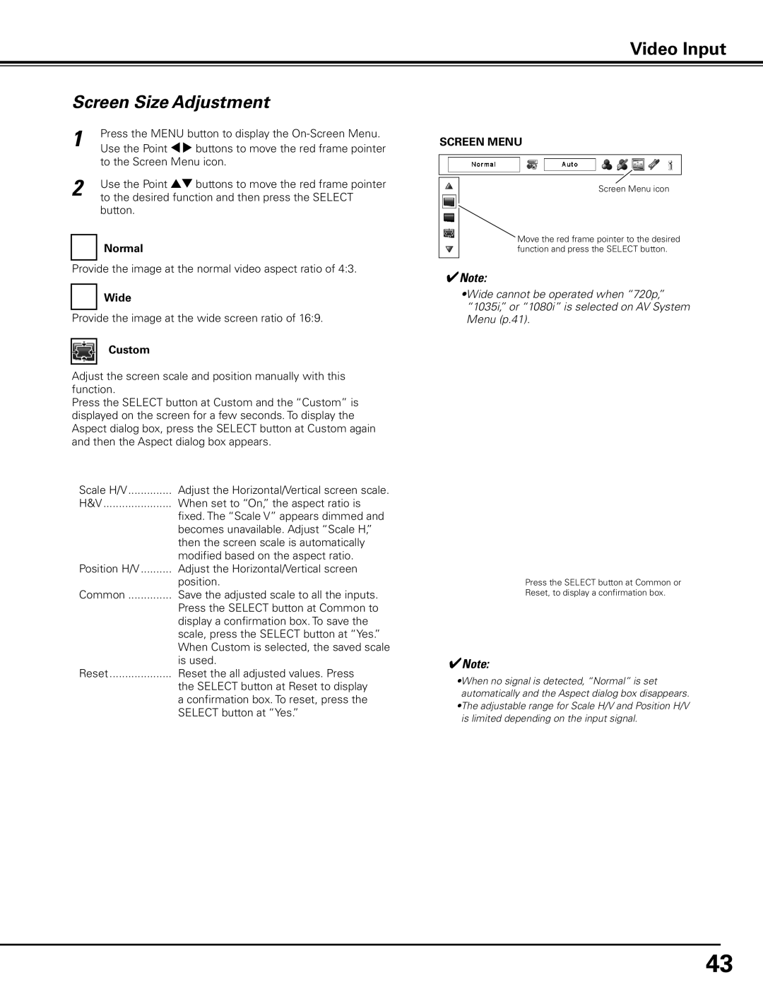 Sanyo PLC-XF71 owner manual Provide the image at the normal video aspect ratio 