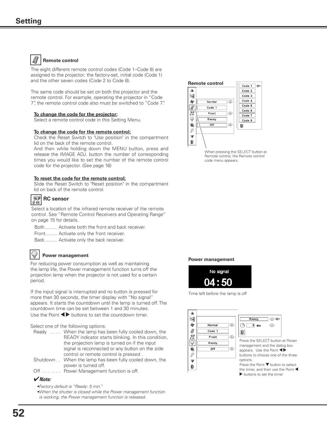 Sanyo PLC-XF71 owner manual RC sensor 