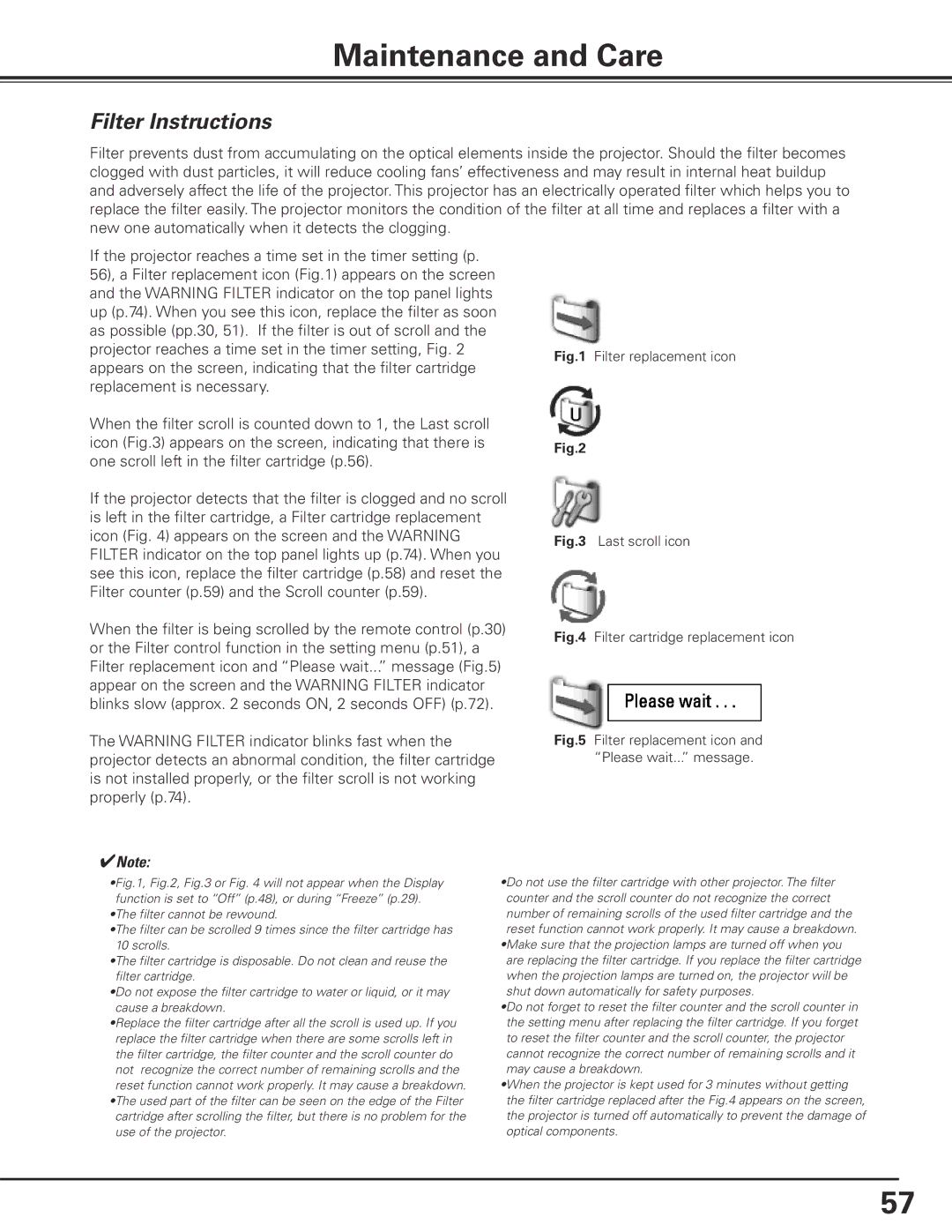 Sanyo PLC-XF71 owner manual Maintenance and Care, Filter Instructions 