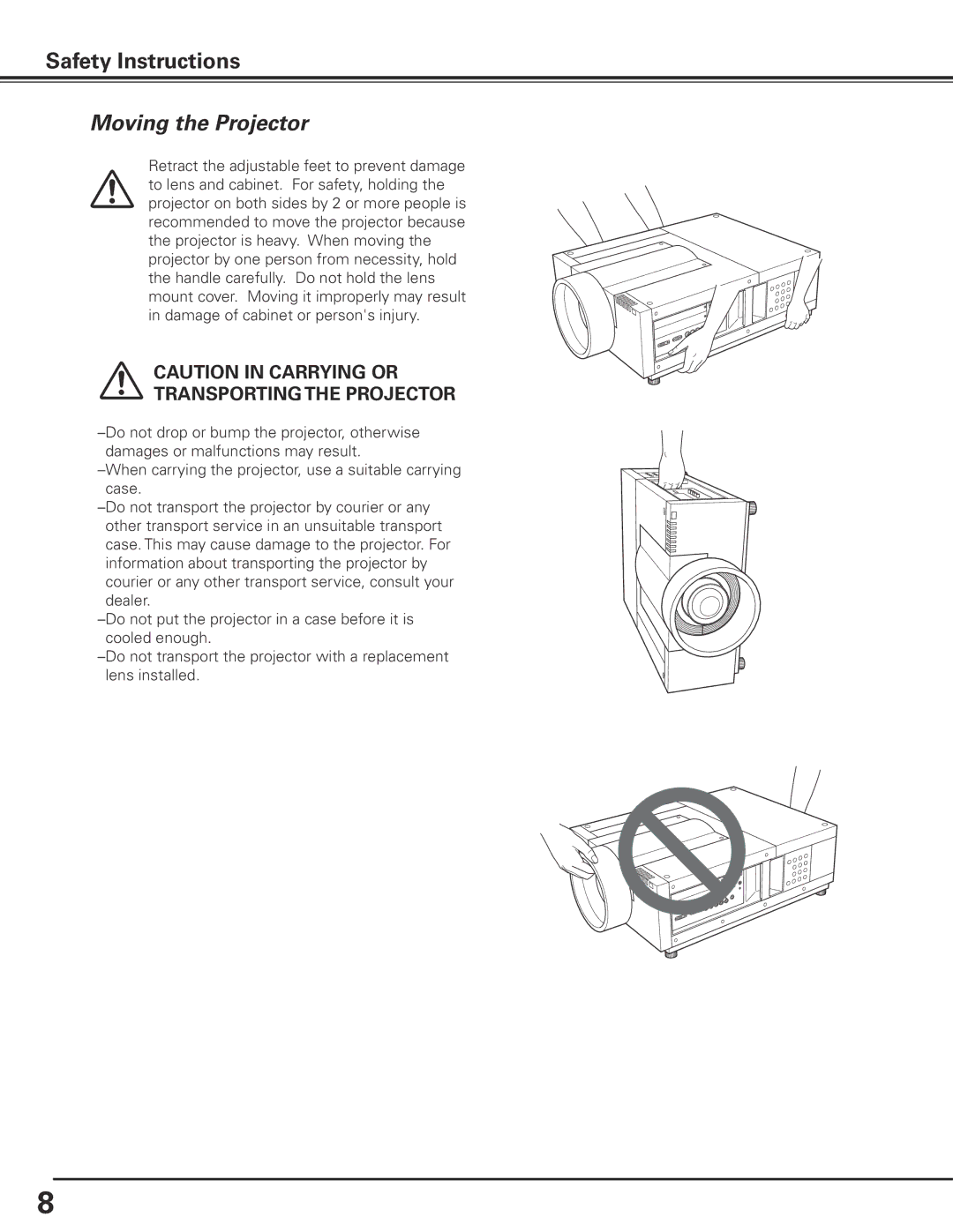 Sanyo PLC-XF71 owner manual Moving the Projector, Transporting the Projector 