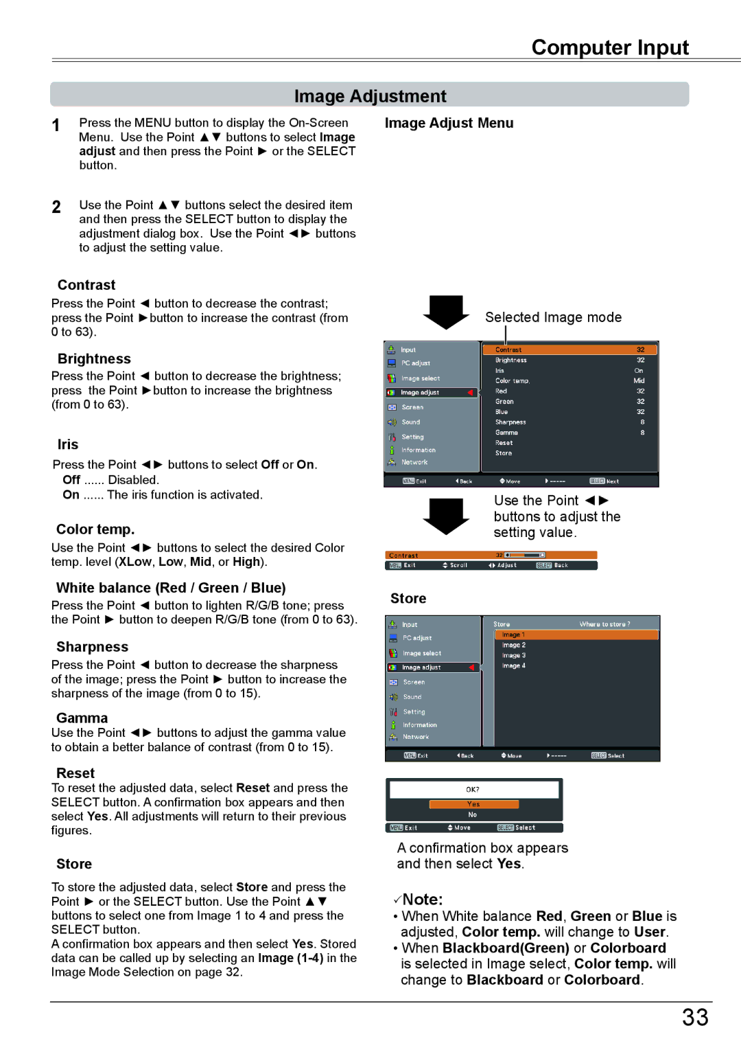 Sanyo PLC-XK2600 owner manual Image Adjustment 