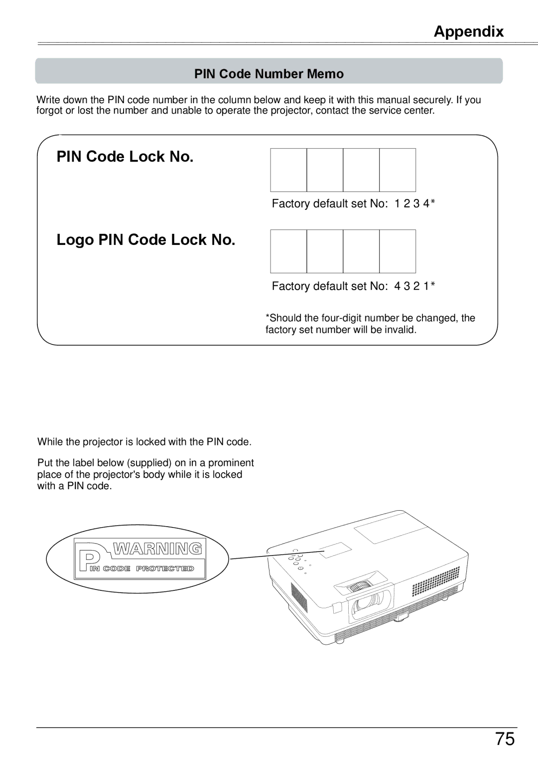 Sanyo PLC-XK2600 owner manual Logo PIN Code Lock No, PIN Code Number Memo 