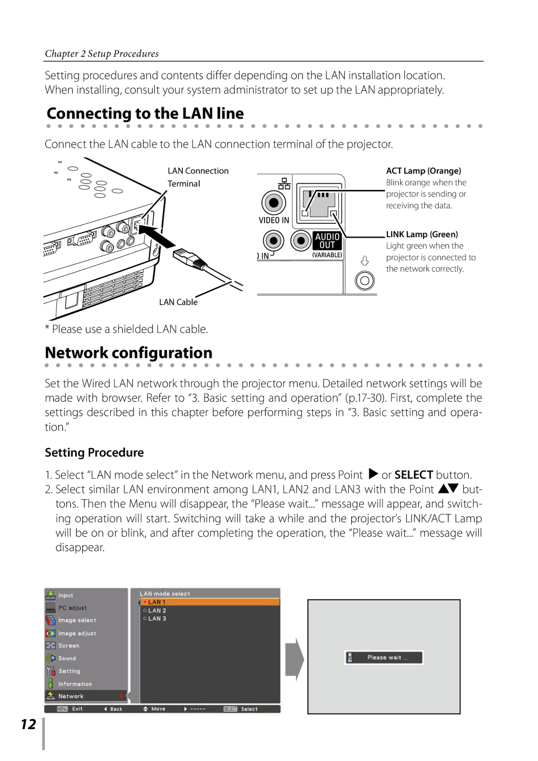 Sanyo PLC-XK3010 owner manual Connecting to the LAN line 