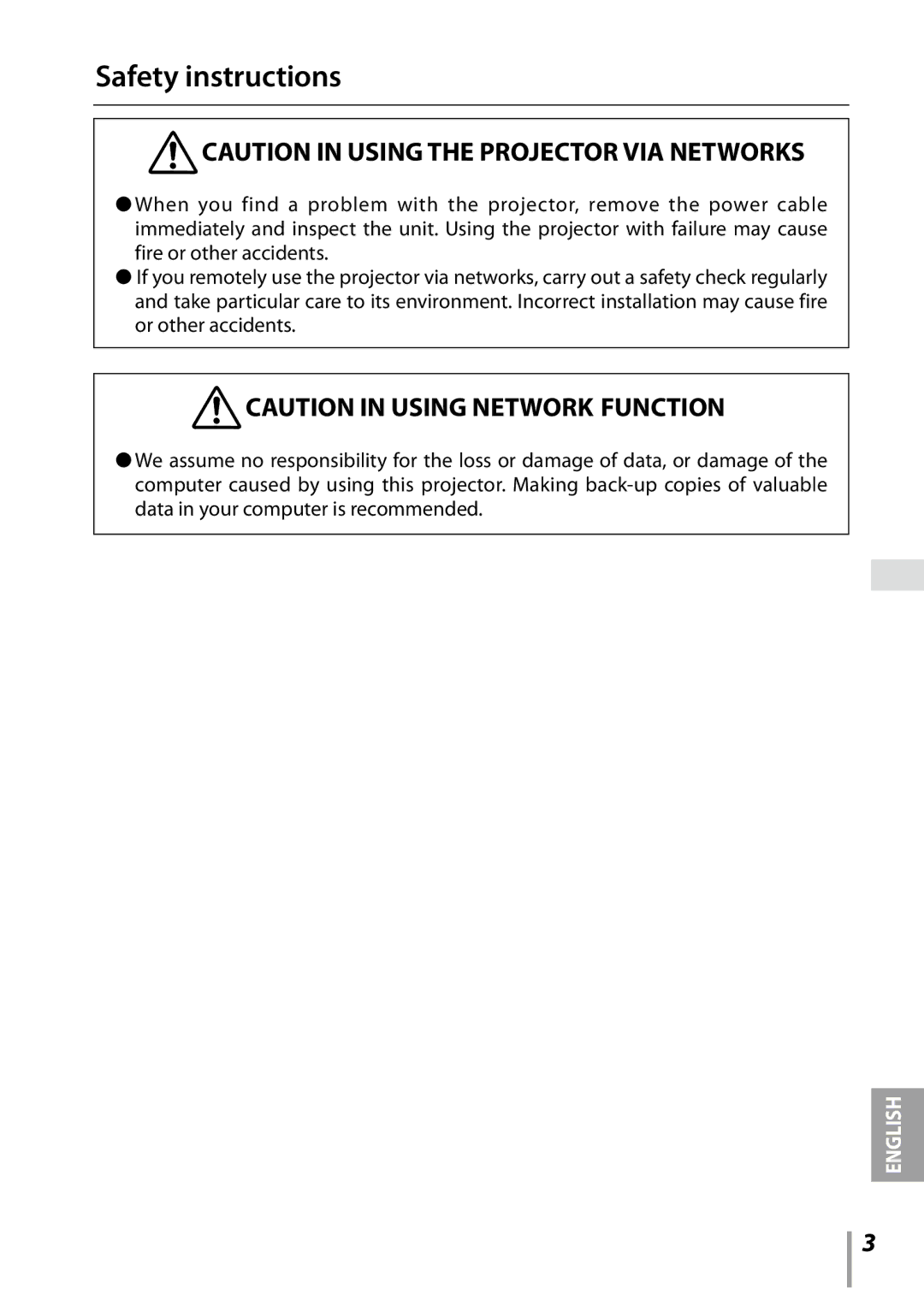 Sanyo PLC-XK3010 owner manual Safety instructions 