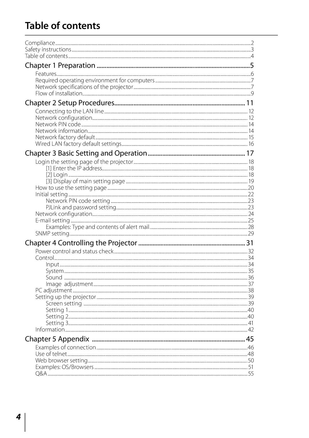 Sanyo PLC-XK3010 owner manual Table of contents 