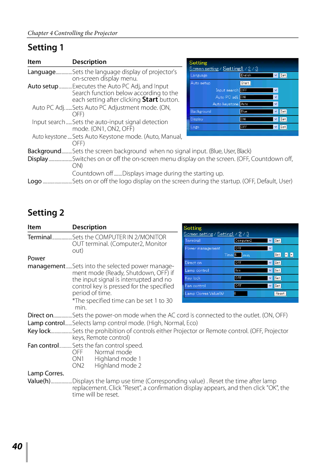 Sanyo PLC-XK3010 owner manual Setting 