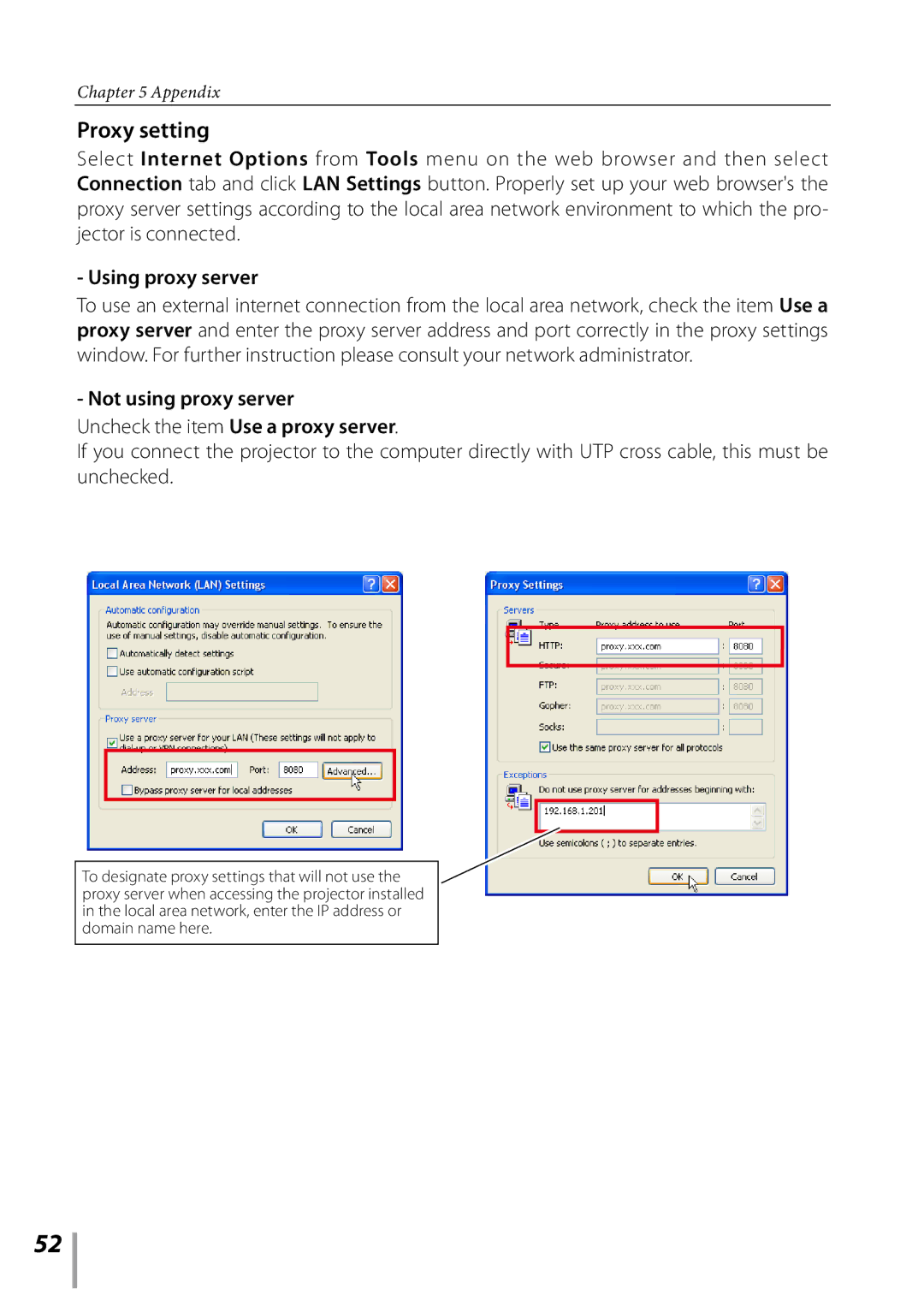 Sanyo PLC-XK3010 owner manual Proxy setting 