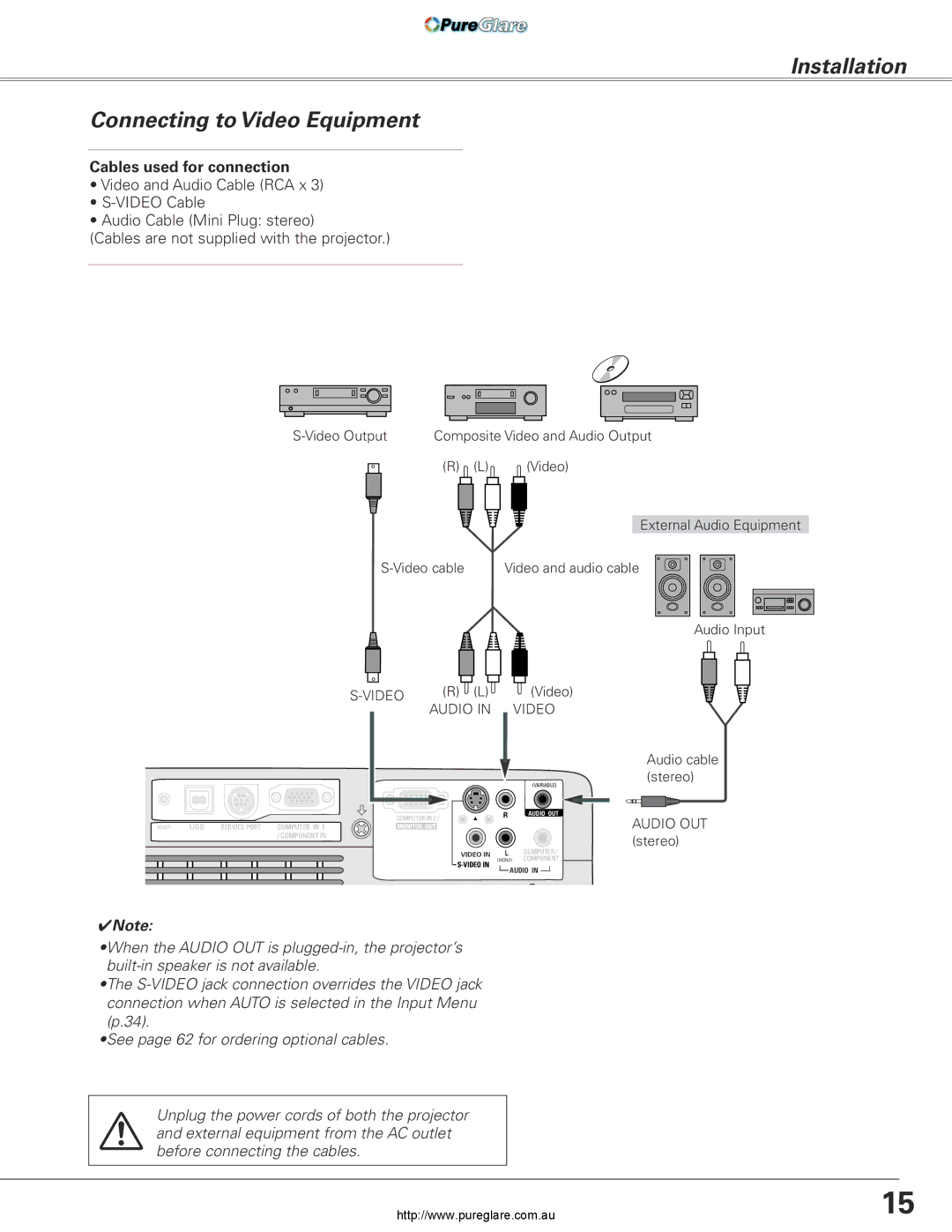 Sanyo PLC-XL45 owner manual Installation Connecting to Video Equipment 