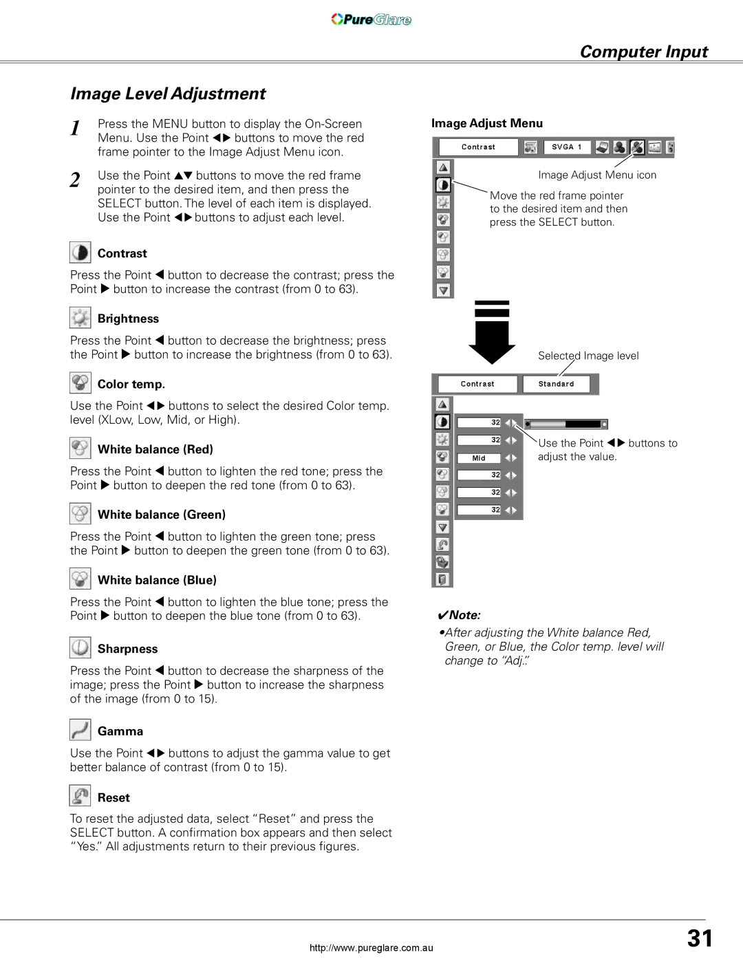 Sanyo PLC-XL45 owner manual Computer Input Image Level Adjustment 