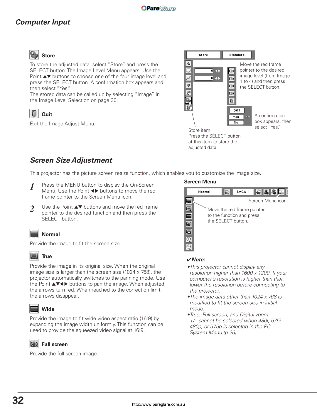 Sanyo PLC-XL45 owner manual Screen Size Adjustment 