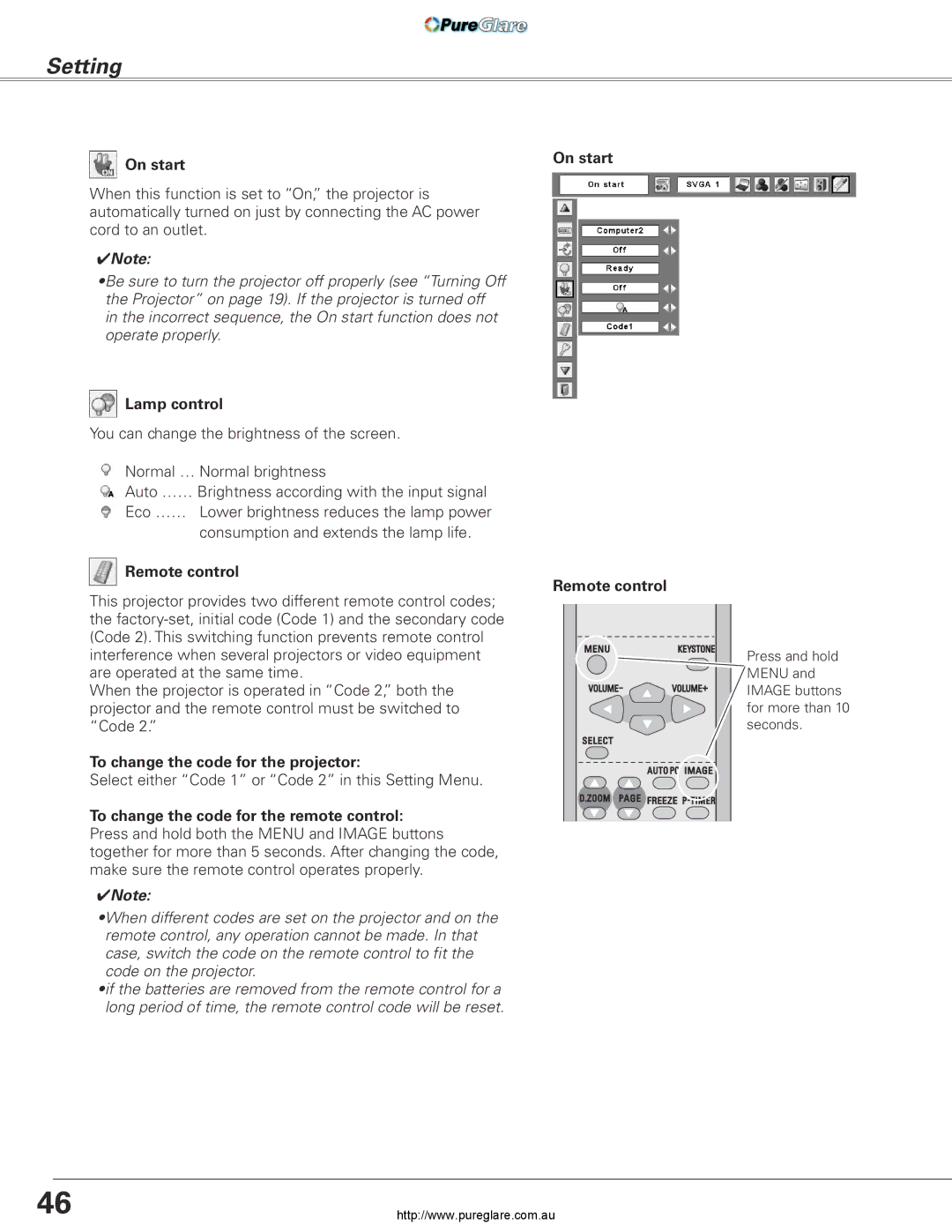 Sanyo PLC-XL45 owner manual Lamp control, To change the code for the projector, On start Remote control 