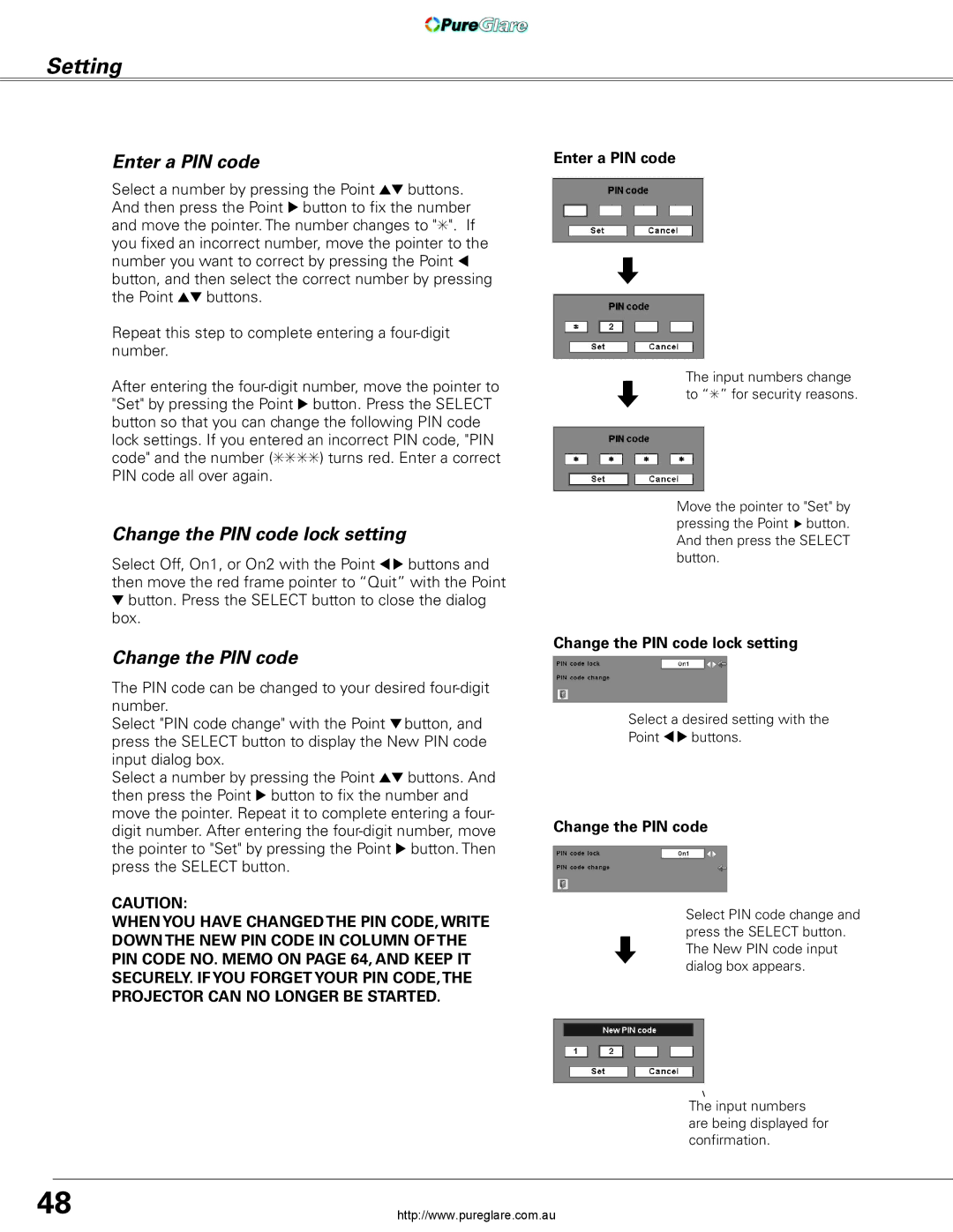 Sanyo PLC-XL45 owner manual Change the PIN code lock setting 