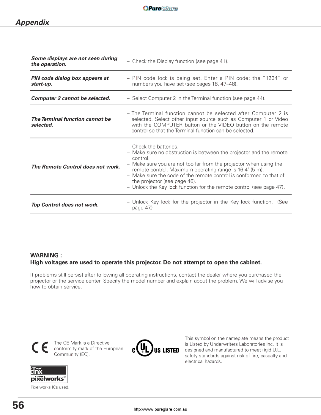 Sanyo PLC-XL45 owner manual Appendix, Computer 2 cannot be selected 