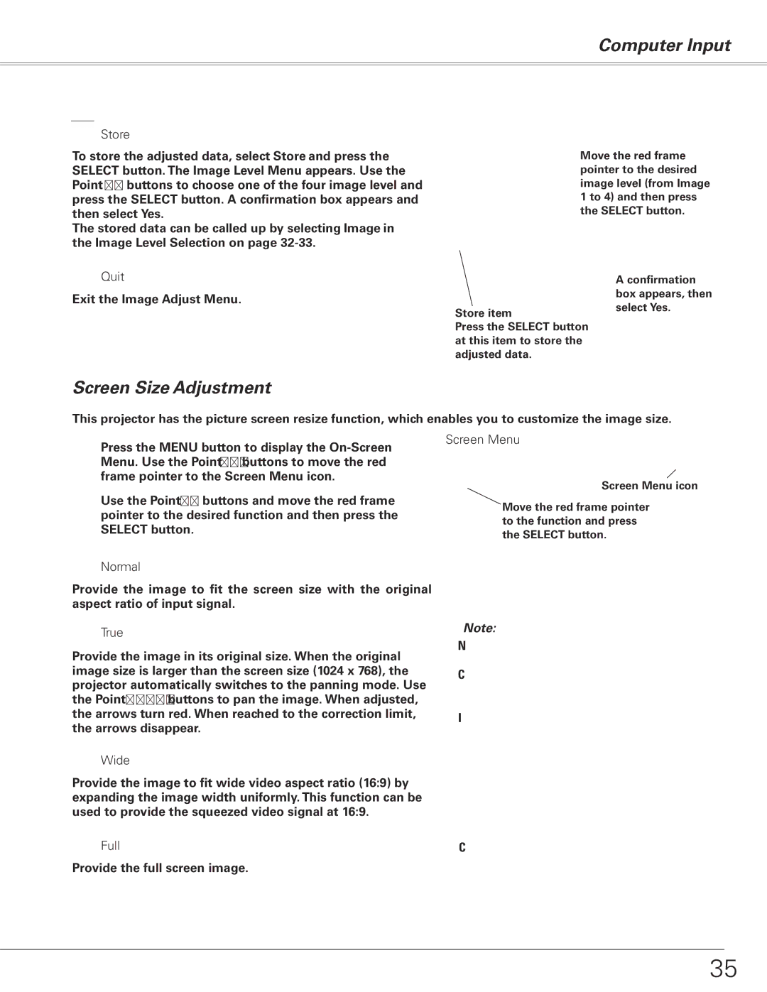 Sanyo PLC-XL50 owner manual Screen Size Adjustment 