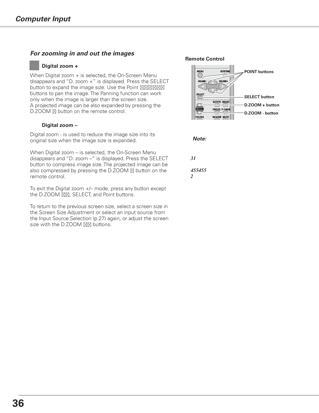 Sanyo PLC-XL50 owner manual For zooming in and out the images, Digital zoom + 