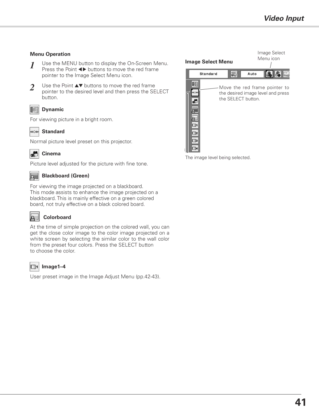 Sanyo PLC-XL50 owner manual Video Input, Image1-4 