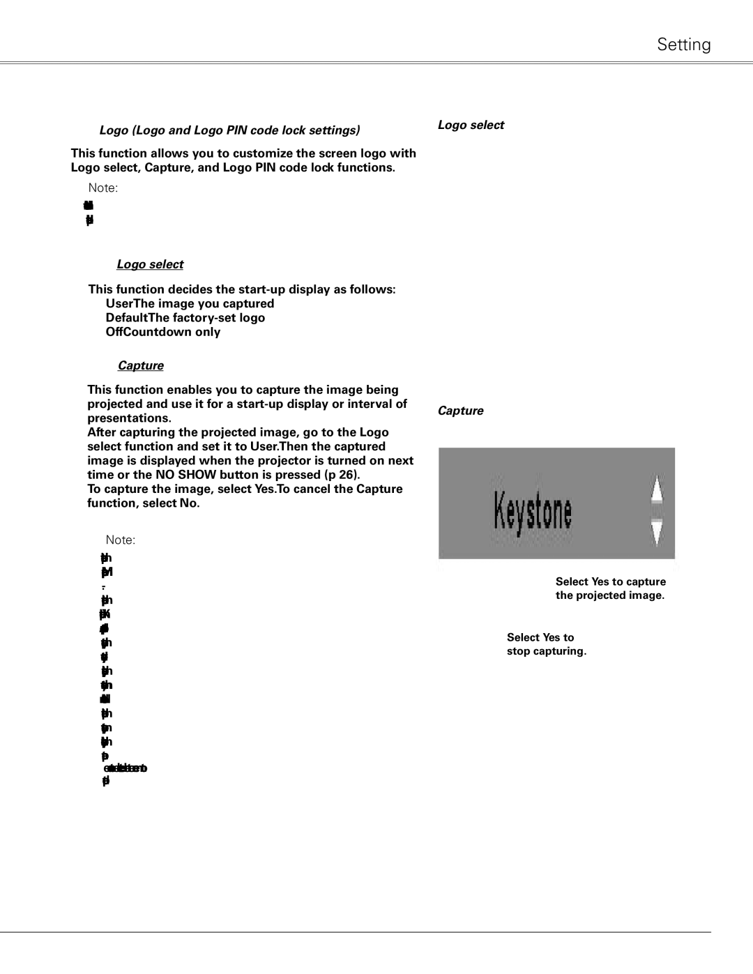 Sanyo PLC-XL50 owner manual Logo Logo and Logo PIN code lock settings, Logo select Capture 