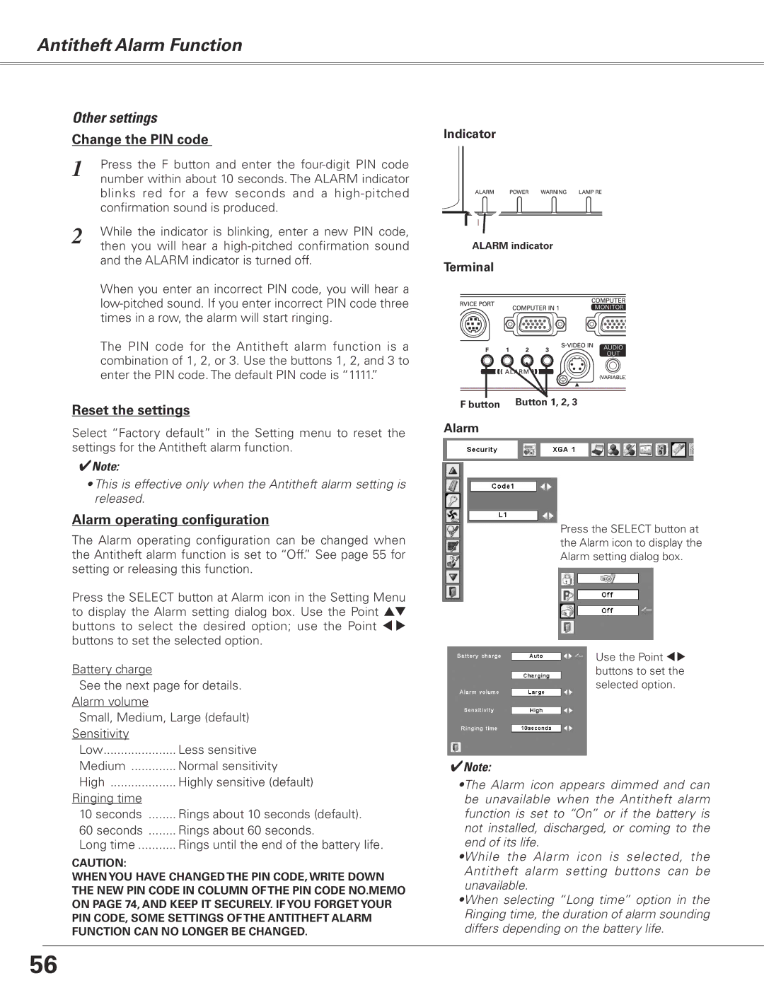 Sanyo PLC-XL50 owner manual Antitheft Alarm Function, Other settings 