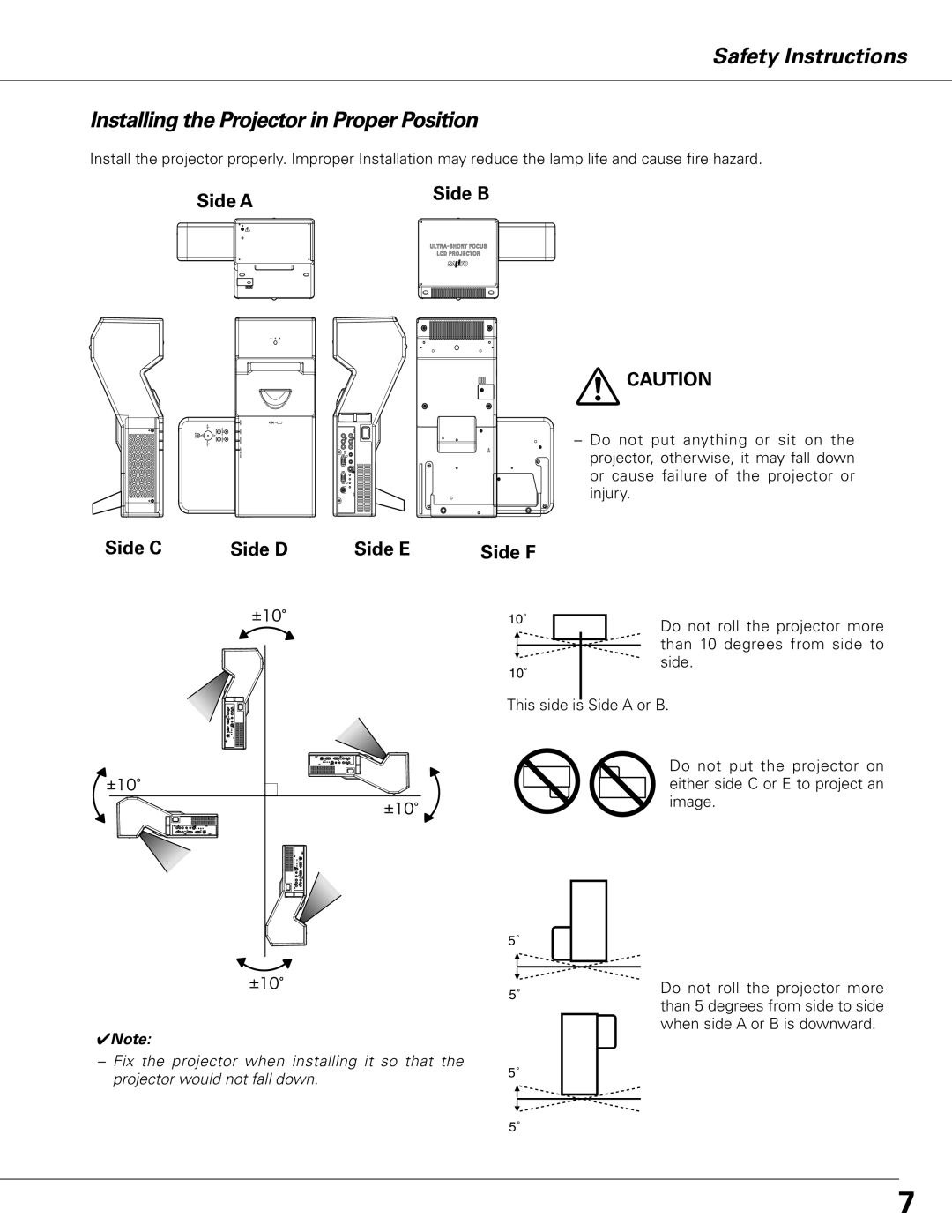 Sanyo PLC-XL50 owner manual Side a Side B, Side C Side D Side E 