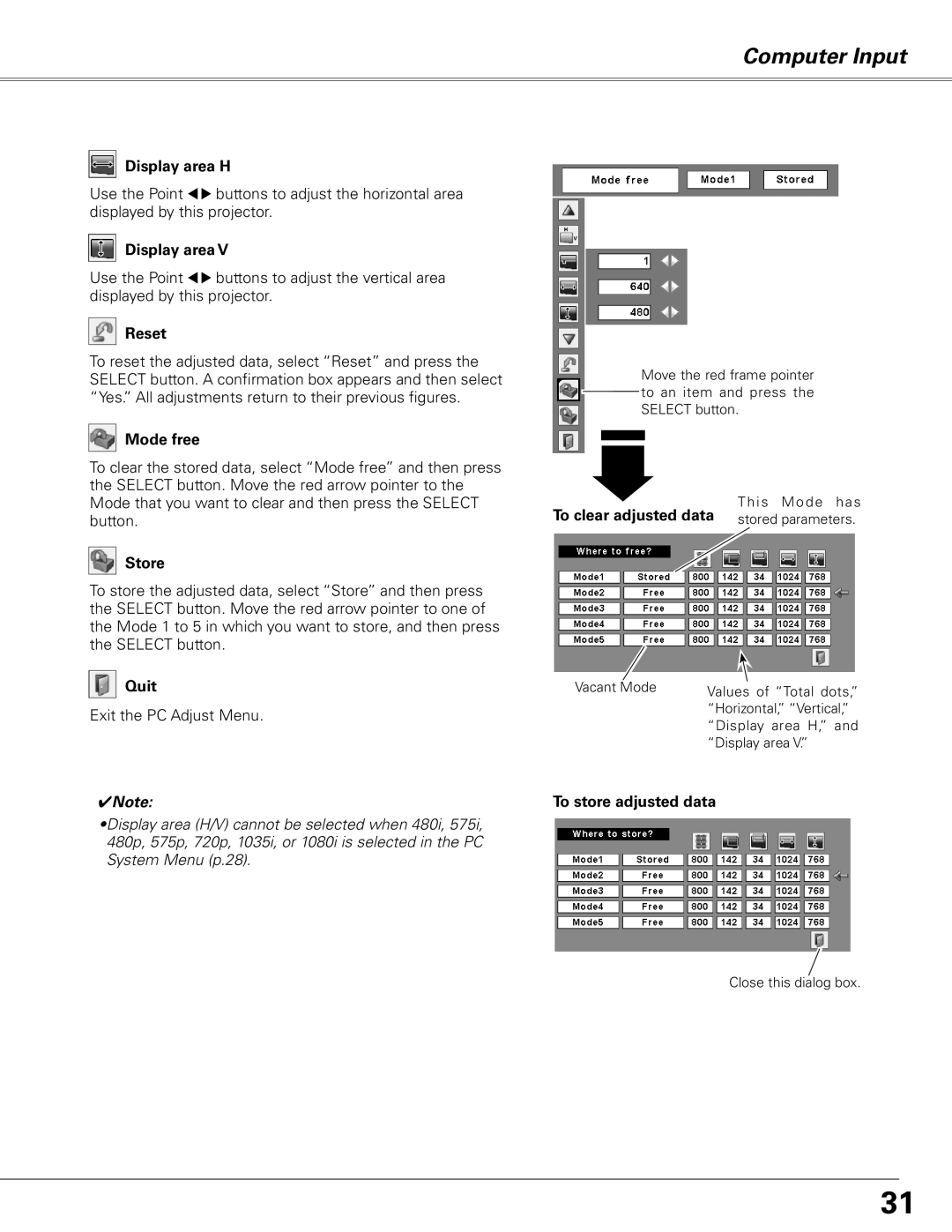 Sanyo PLC-XL50 owner manual Computer Input 