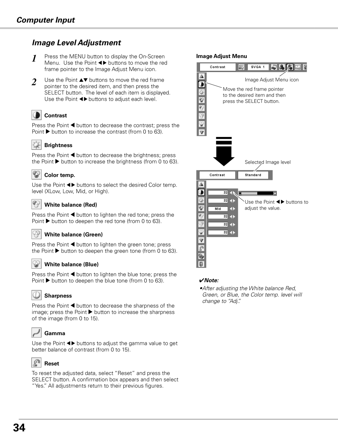 Sanyo PLC-XL50 owner manual Computer Input Image Level Adjustment 