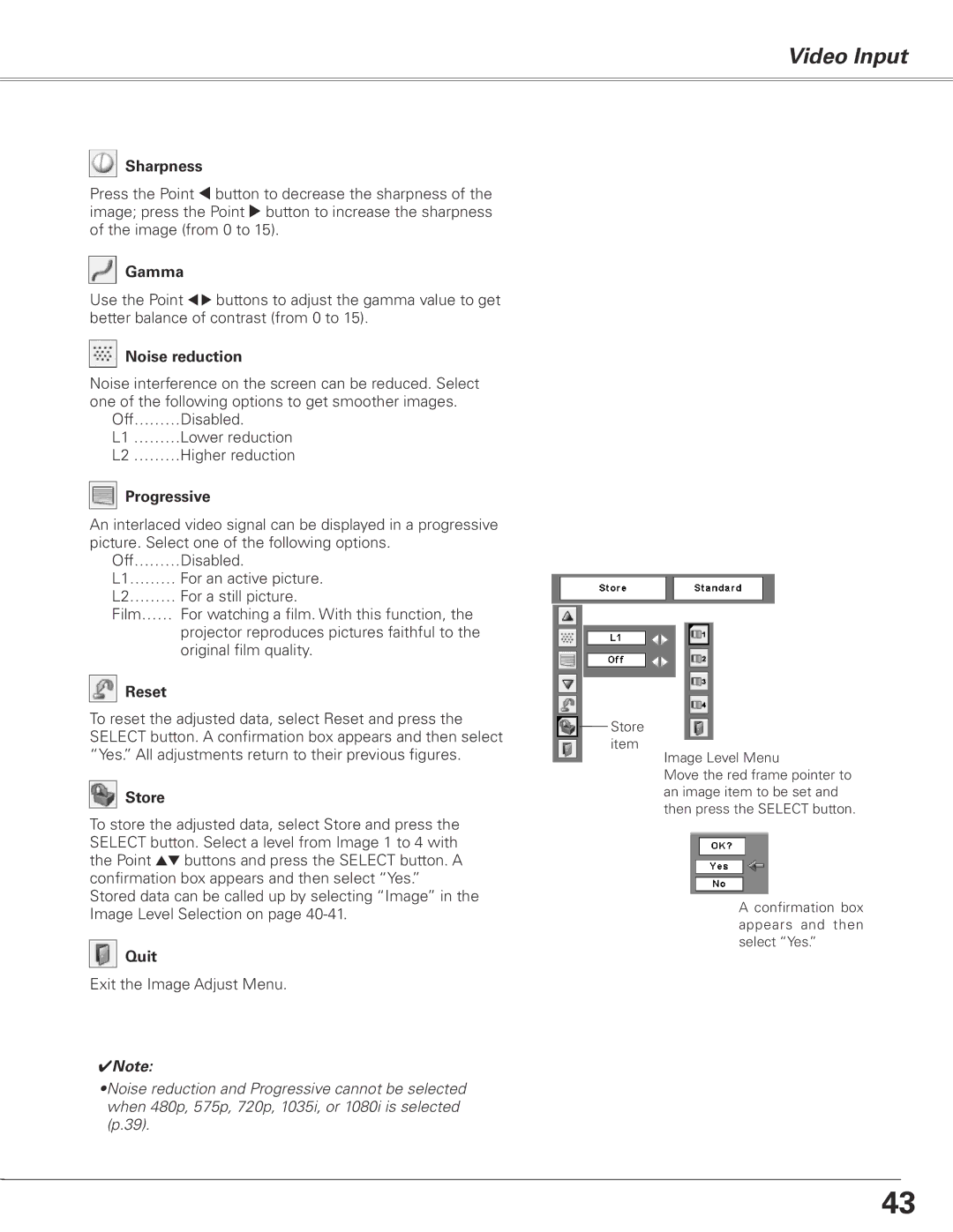 Sanyo PLC-XL50 owner manual Noise reduction, Progressive 