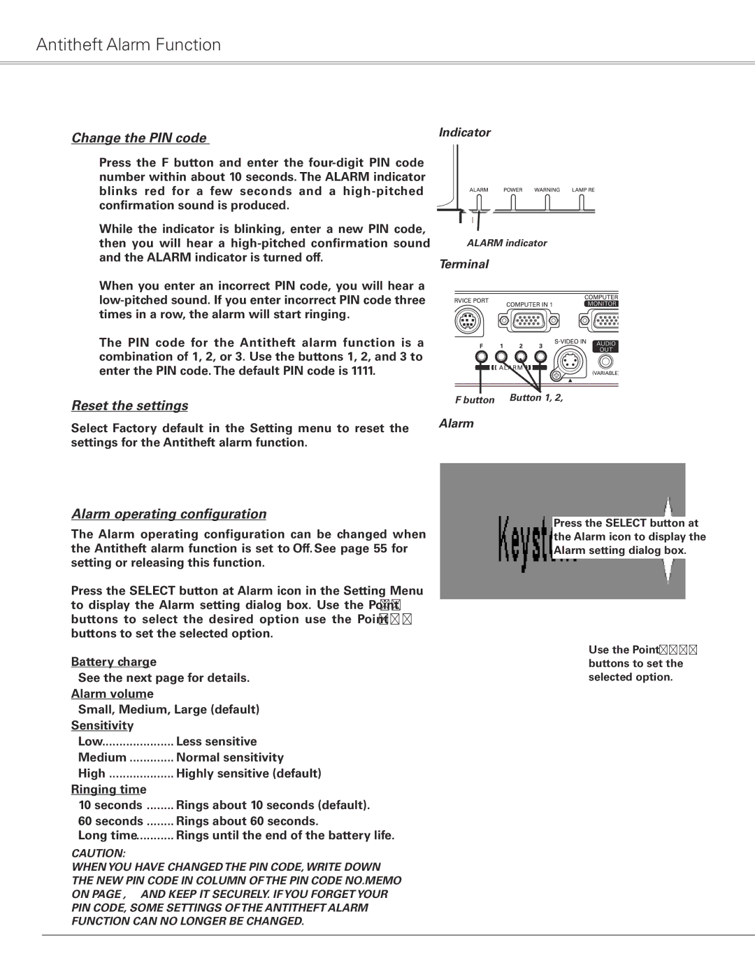 Sanyo PLC-XL50 owner manual Antitheft Alarm Function, Other settings 