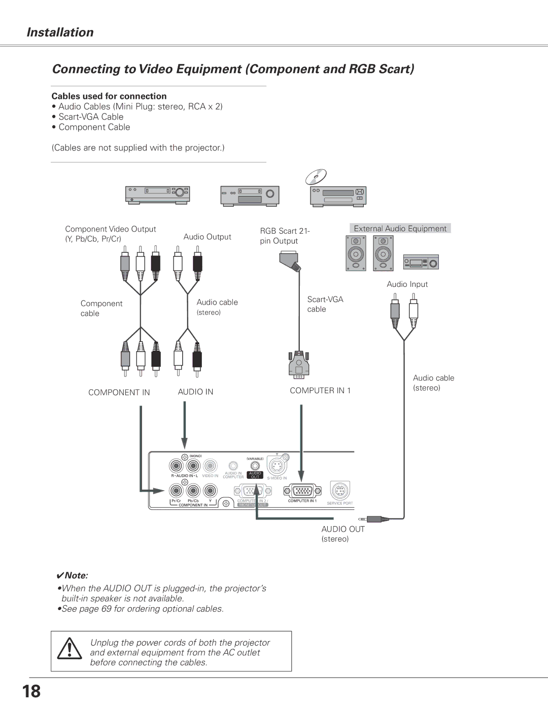 Sanyo PLC-XL50A owner manual Component Audio Computer 