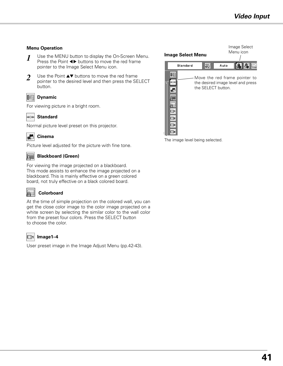 Sanyo PLC-XL50A owner manual Video Input, Image1-4 